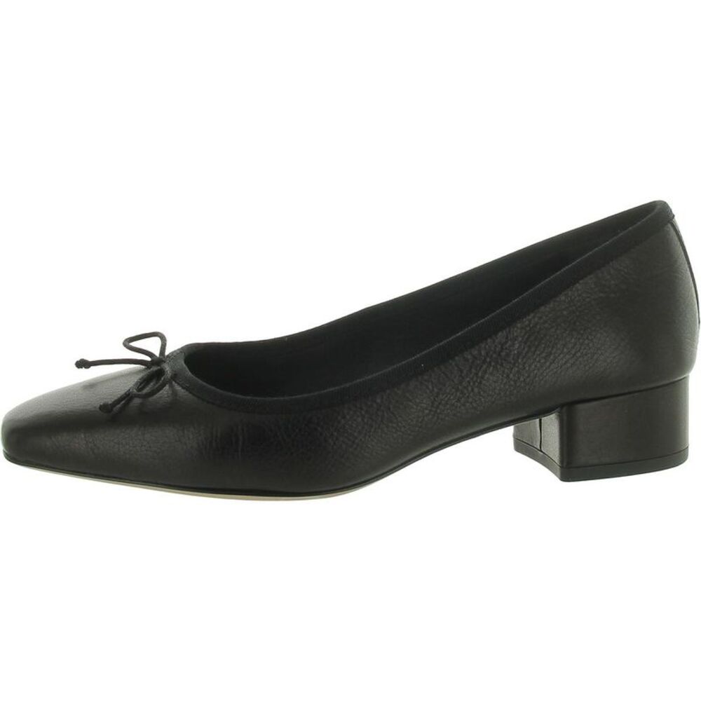 Veronica Beard Black Leather Ballet Pump with Low Block Heel